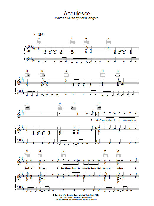 Produktgalerie: Seite 1 von 1 Acquiesce, Oasis, Gesang, Gitarre, Klavier