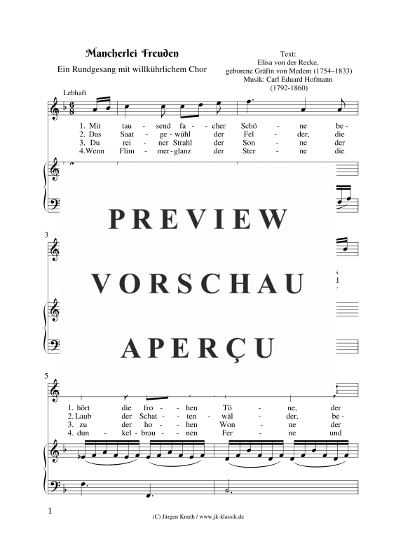 gallery: Mancherlei Freuden (Ein Rundgesang mit willkührlichem Chor), , (Gemischter Chor)
