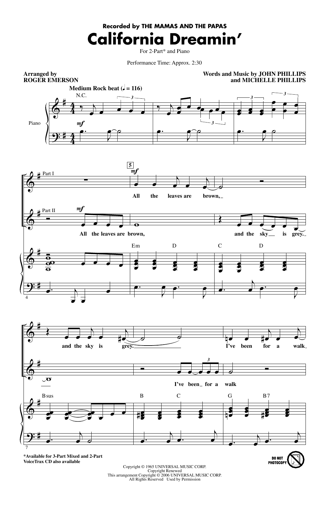 Produktgalerie: Seite 1 von 1 California Dreamin' (arr. Roger Emerson), The Mamas & The Papas, Chor