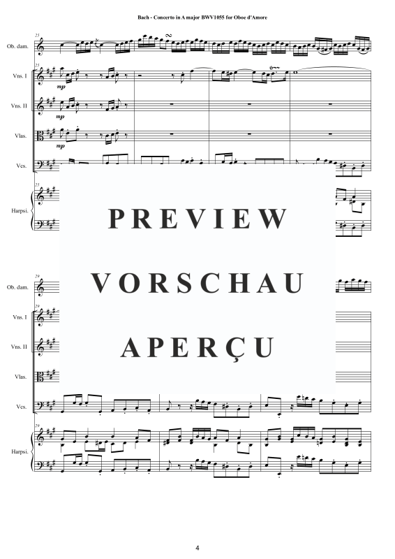 Product gallery: Page 5 of 11 Konzert in A-Dur BWV 1055R, , Mixed Ensemble Oboe D'amore, Strings and Harpsichord Bc