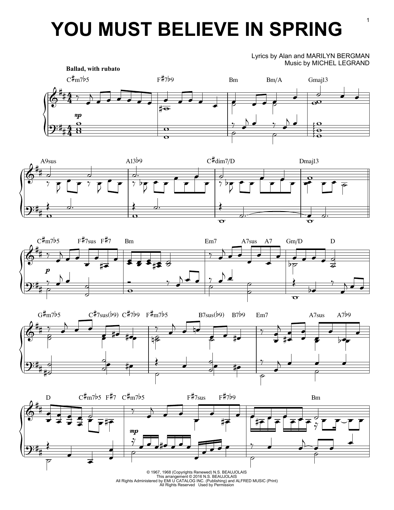 Product gallery: Page 1 of 1 You Must Believe In Spring [Jazz version] (arr. Brent Edstrom), Michel Legrand