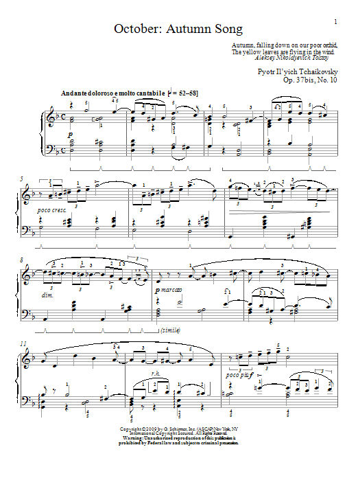Product gallery: Page 1 of 1 October: Autumn Song, Pyotr Il'yich Tchaikovsky