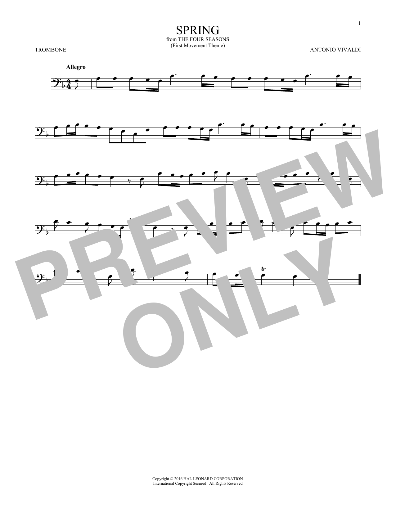 Product gallery: Page 1 of 1 Allegro I, RV 269 ("Spring") (First Movement Theme), Antonio Vivaldi