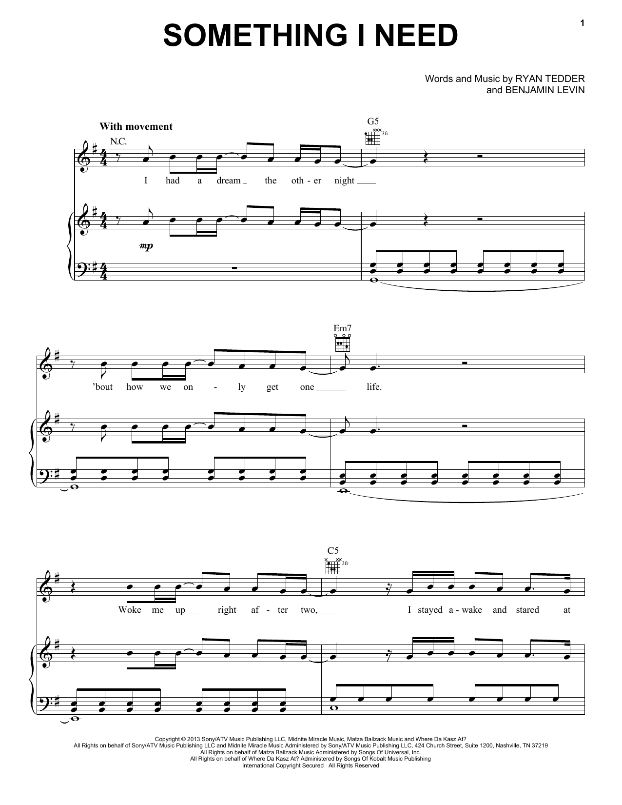Produktgalerie: Seite 1 von 1 Something I Need, OneRepublic, Gesang, Gitarre, Klavier