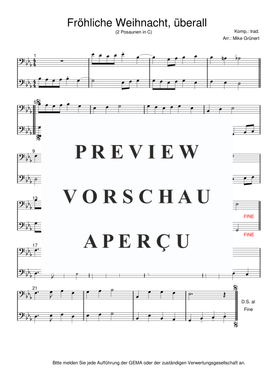 gallery: Deutsche Weihnachtslieder, , 15 Duette für 2 Posaunen oder Instrumente in C Bassschlüssel