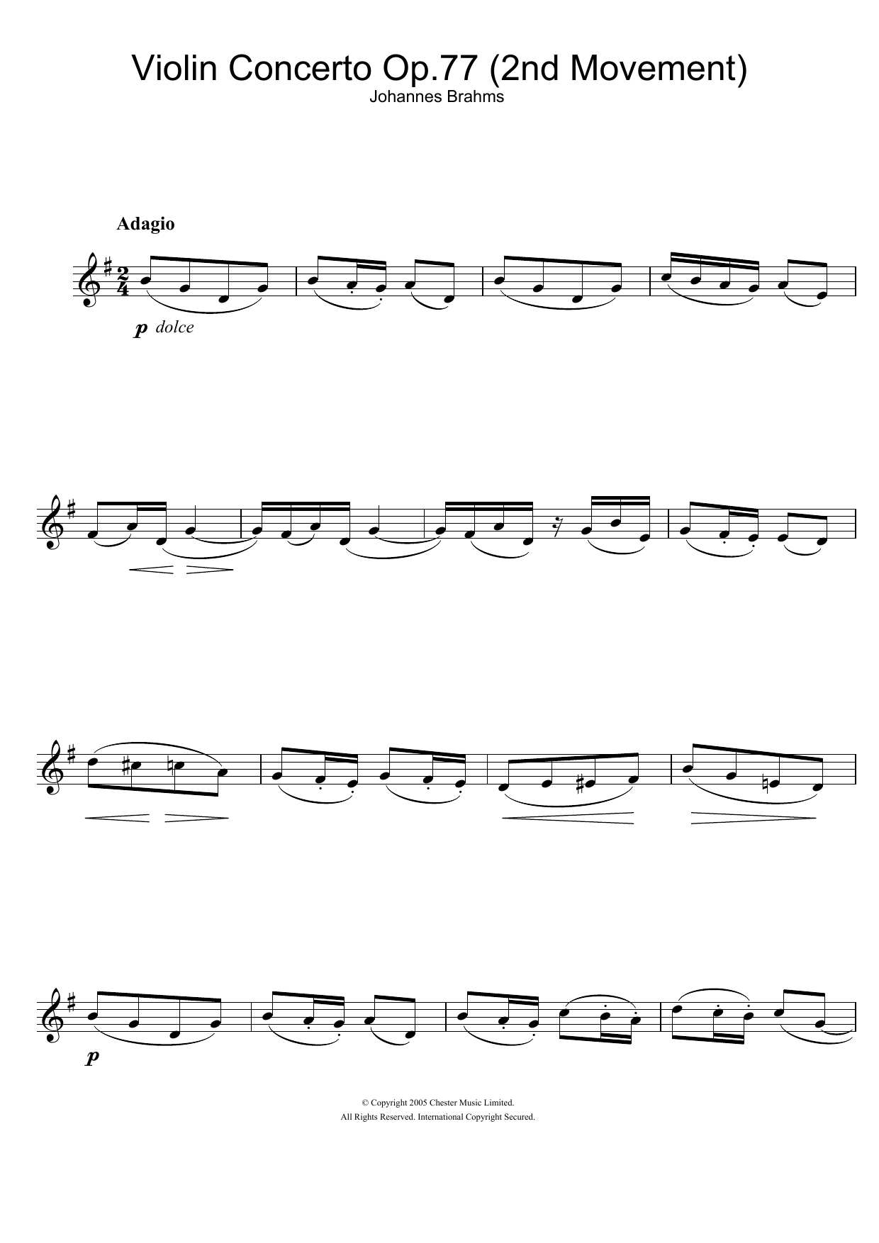 Product gallery: Page 1 of 1 Violin Concerto (2nd Movement), Johannes Brahms