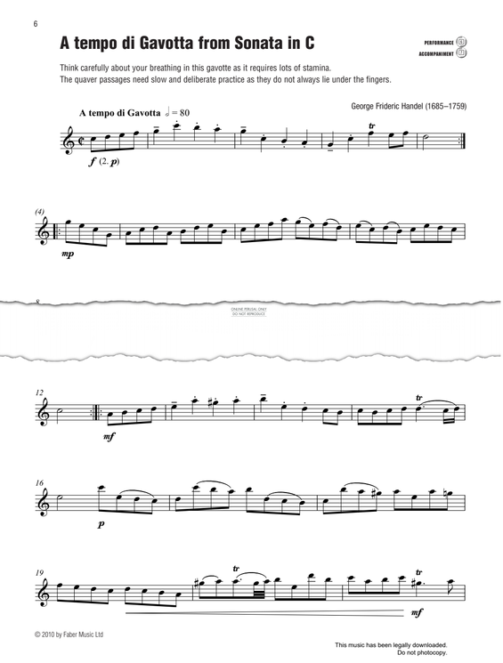 Product gallery: Page 1 of 1 A Tempo di Gavotta (from 'Sonata In C'), George Frideric Handel