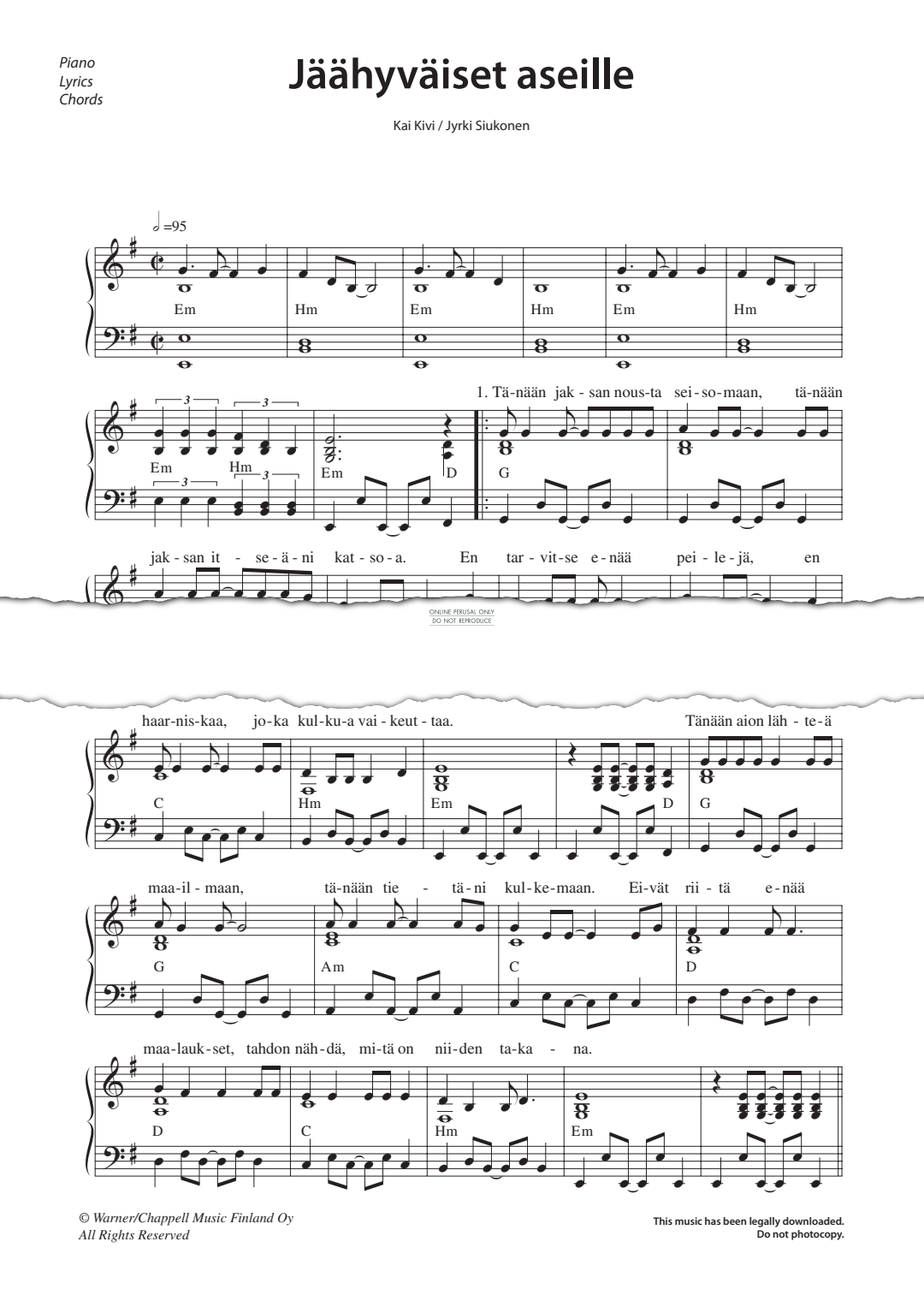 Produktgalerie: Seite 1 von 1 Jäähyväiset aseille, Kollaa Kestää, Gesang, Gitarre, Klavier