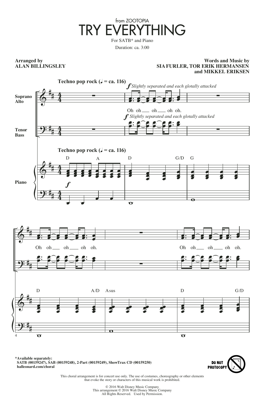 Produktbild zu: Try Everything (from Zootopia) (arr. Alan Billingsley)