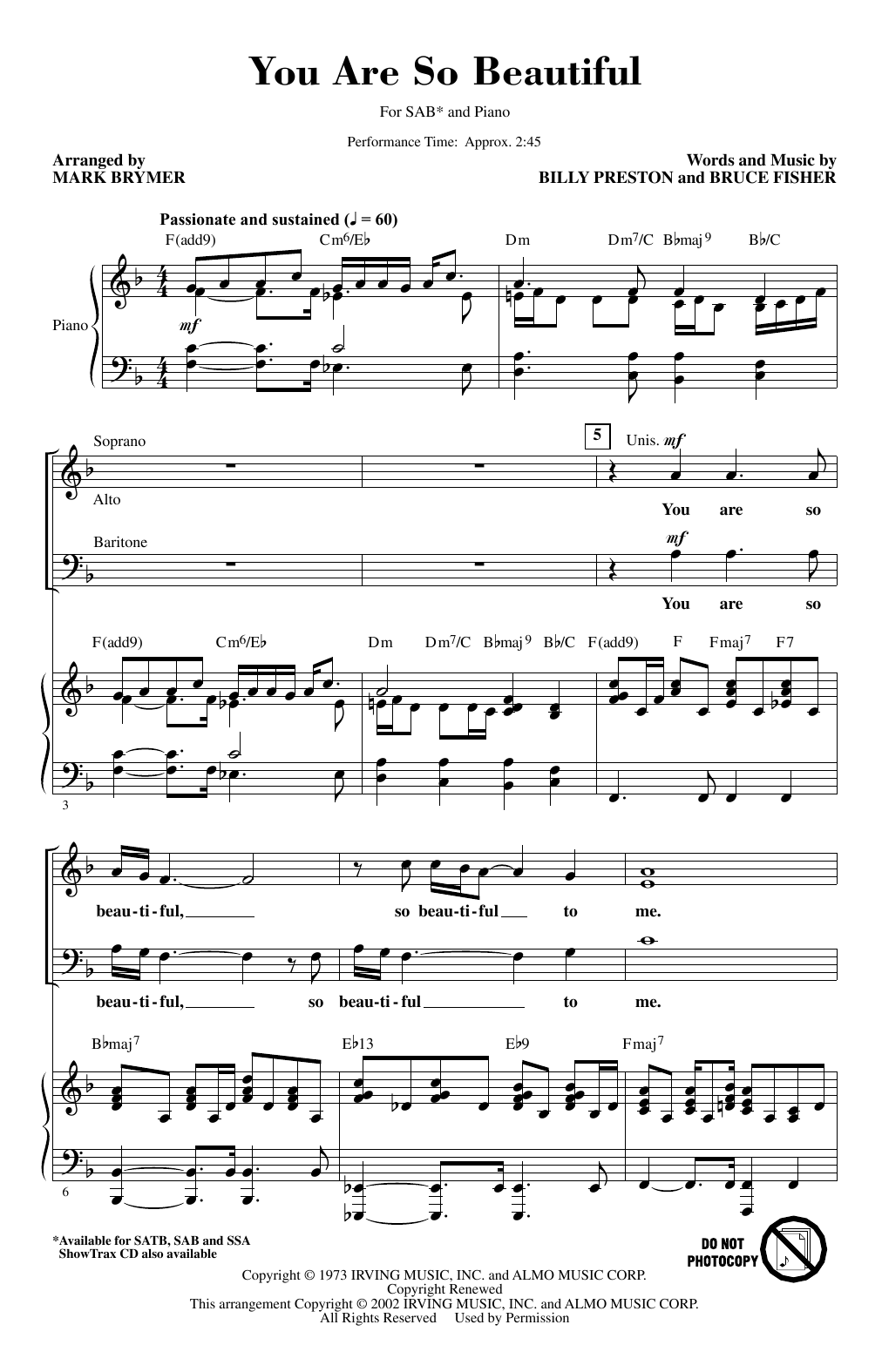 Product picture to: You Are So Beautiful (arr. Mark Brymer)