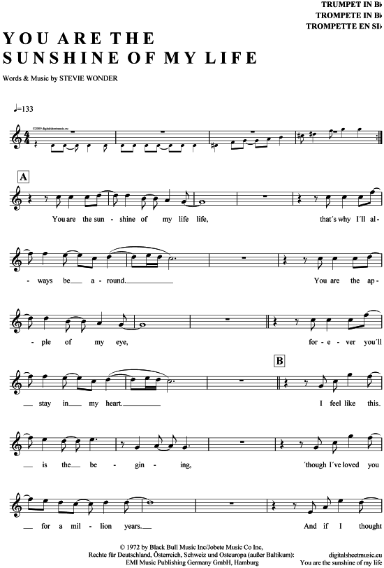 Produktgalerie: Seite 1 von 4 You are the sunshine of my life , Wonder, Stevie, Trompete in B