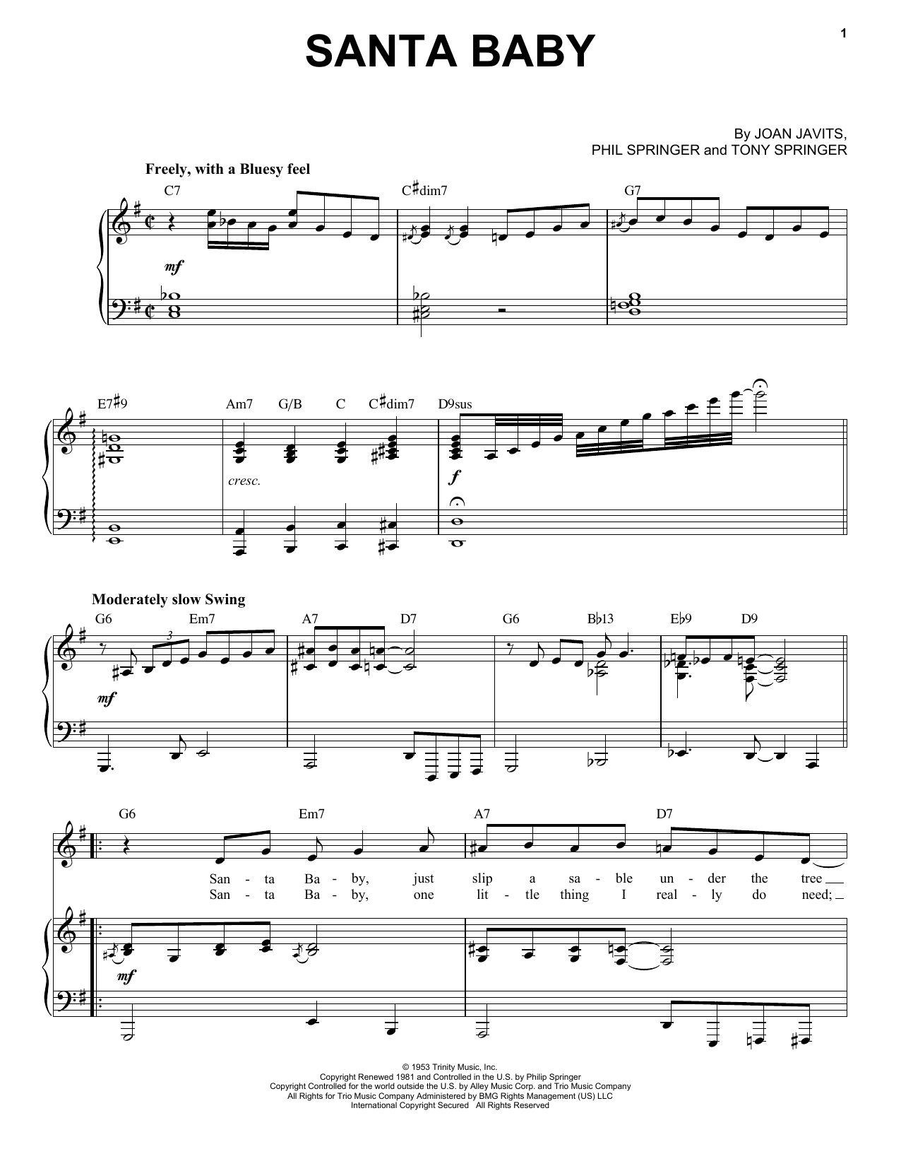 Produktgalerie: Seite 1 von 1 Santa Baby [Jazz Version] (arr. Brent Edstrom), Eartha Kitt, Gesang, Klavier