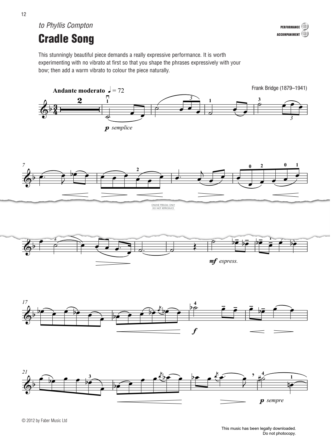 Produktgalerie: Seite 1 von 1 Cradle Song, Frank Bridge, Klavier, Violine