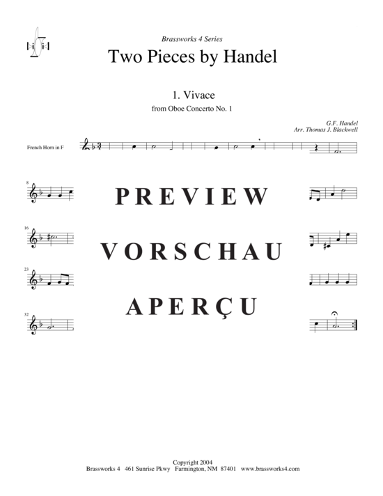 Produktgalerie: Seite 6 von 15 Zwei Stücke von Händel, , (2xTromp in B/C, Horn in F (Pos), Pos)