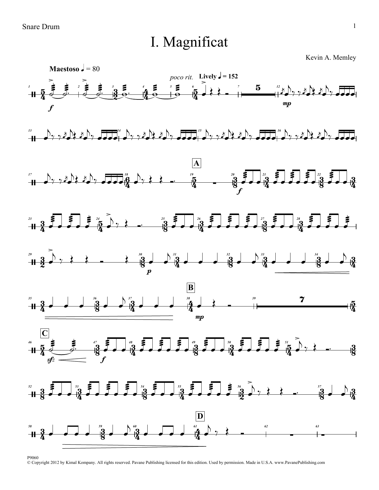 Produktgalerie: Seite 1 von 1 Magnificat (Brass Quintet) (Parts) - Percussion, Kevin Memley, Chor
