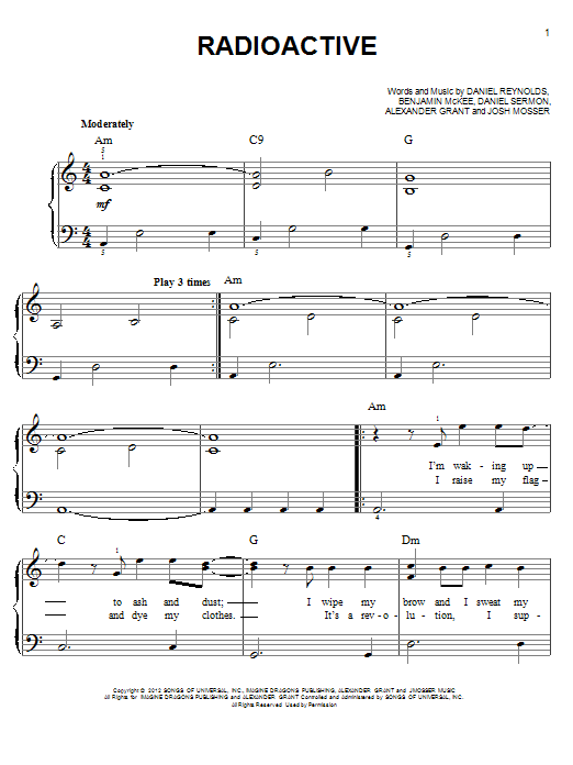 Produktgalerie: Seite 1 von 1 Radioactive, Imagine Dragons, Klavier