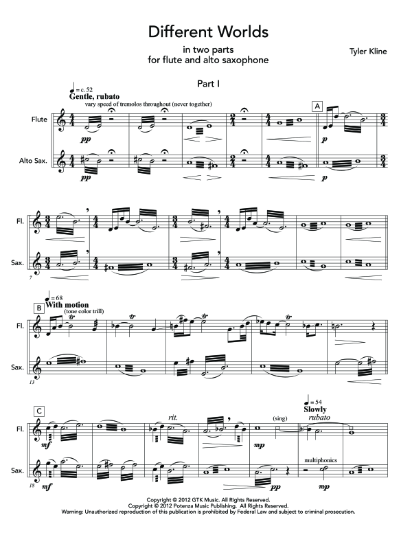 Product gallery: Page 1 of 11 Different Worlds, , (woodwind duet flute and alto saxophone)