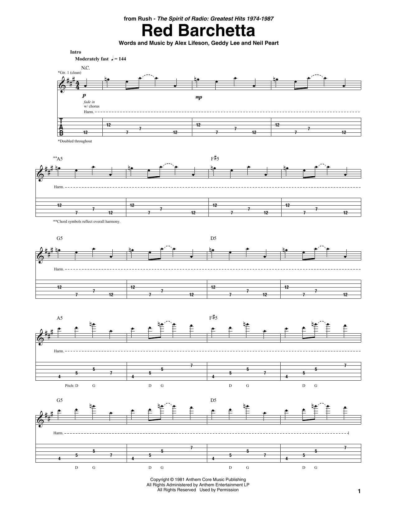 Produktgalerie: Seite 1 von 1 Red Barchetta, Rush, Gitarre