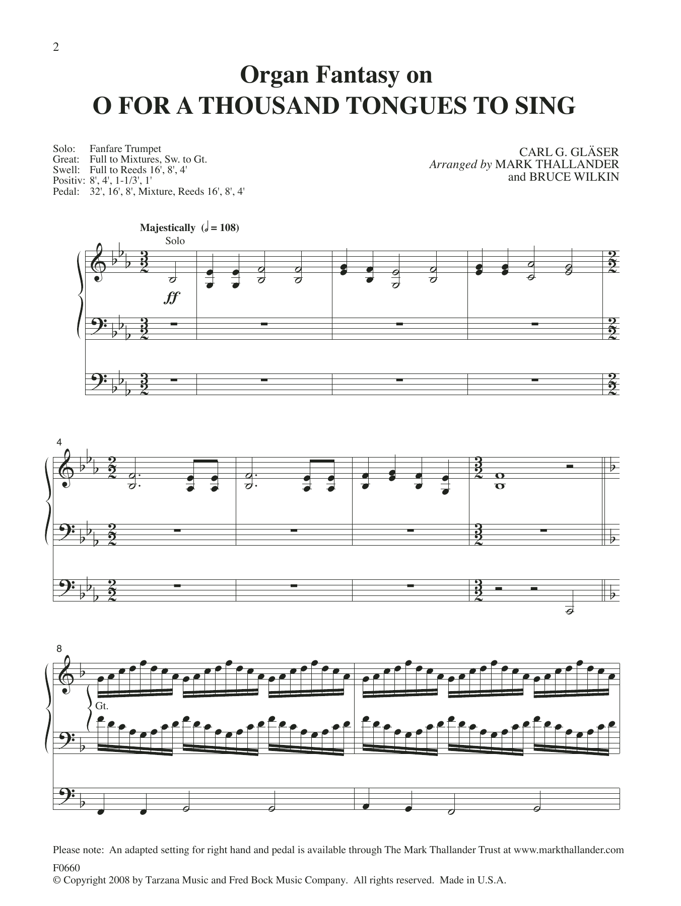 Product gallery: Page 1 of 1 Organ Fantasia on O For A Thousand Tongues to Sing, Mark Thallander and Bruce Wilkin