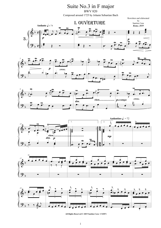 Produktbild zu: Piano Suite No.3 in F-Dur BWV 820 - Complete Piano VersionJohann Sebastian Bach
