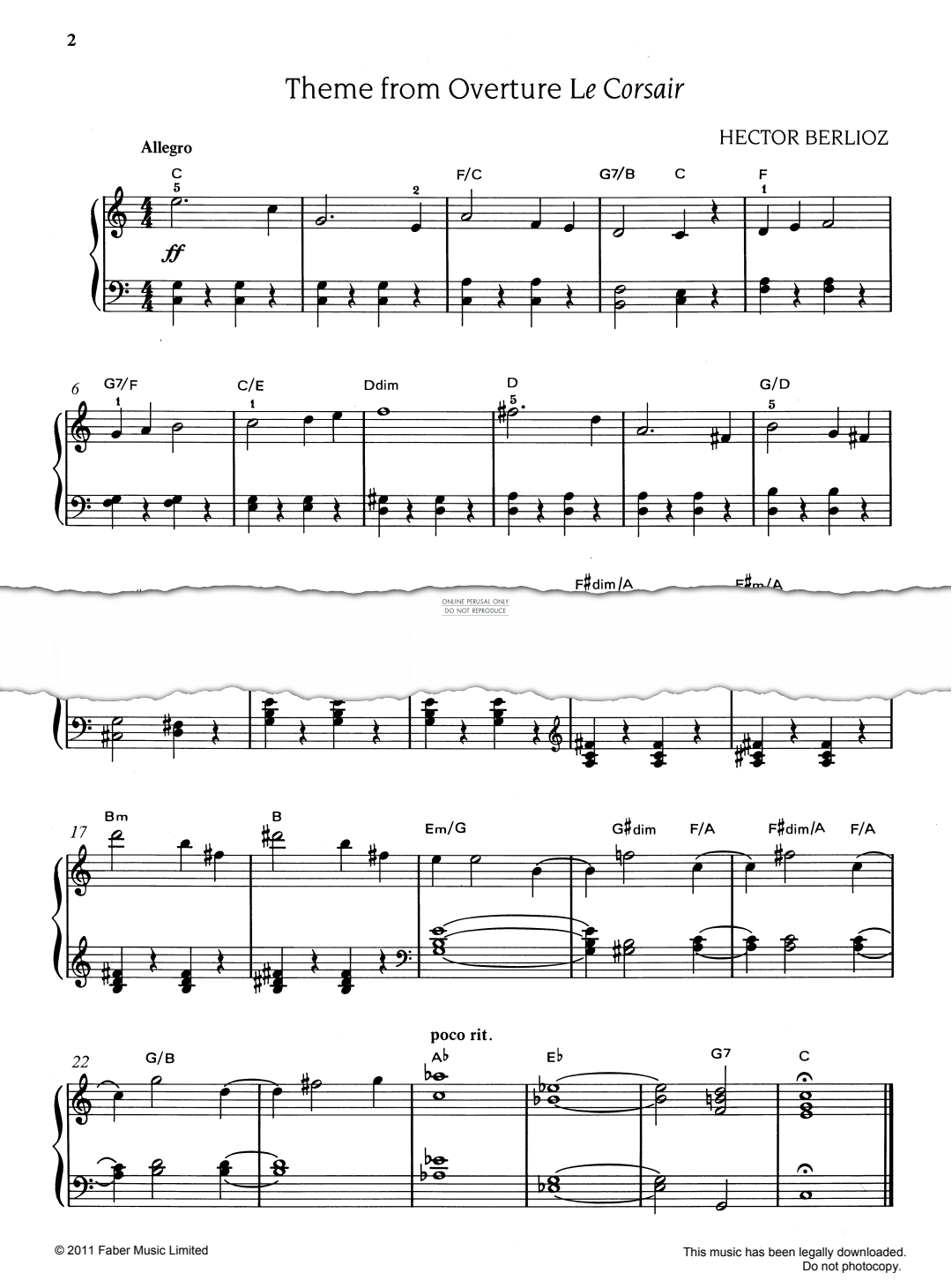Produktgalerie: Seite 1 von 1 Theme from Overture Le Corsair, Hector Berlioz, Klavier