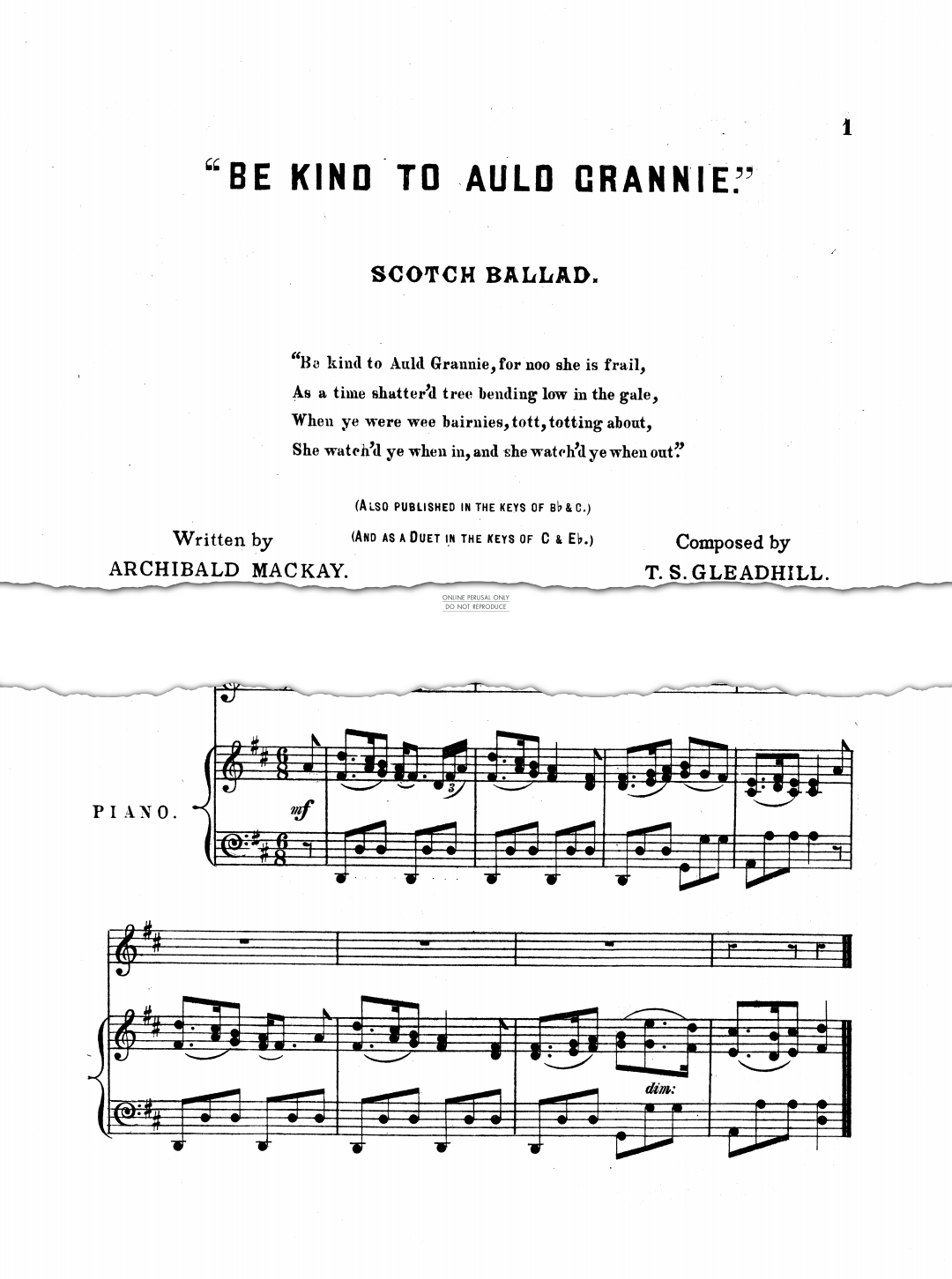 Produktgalerie: Seite 1 von 1 Be Kind To Auld Grannie, T. S. Gleadhill, Gesang, Klavier