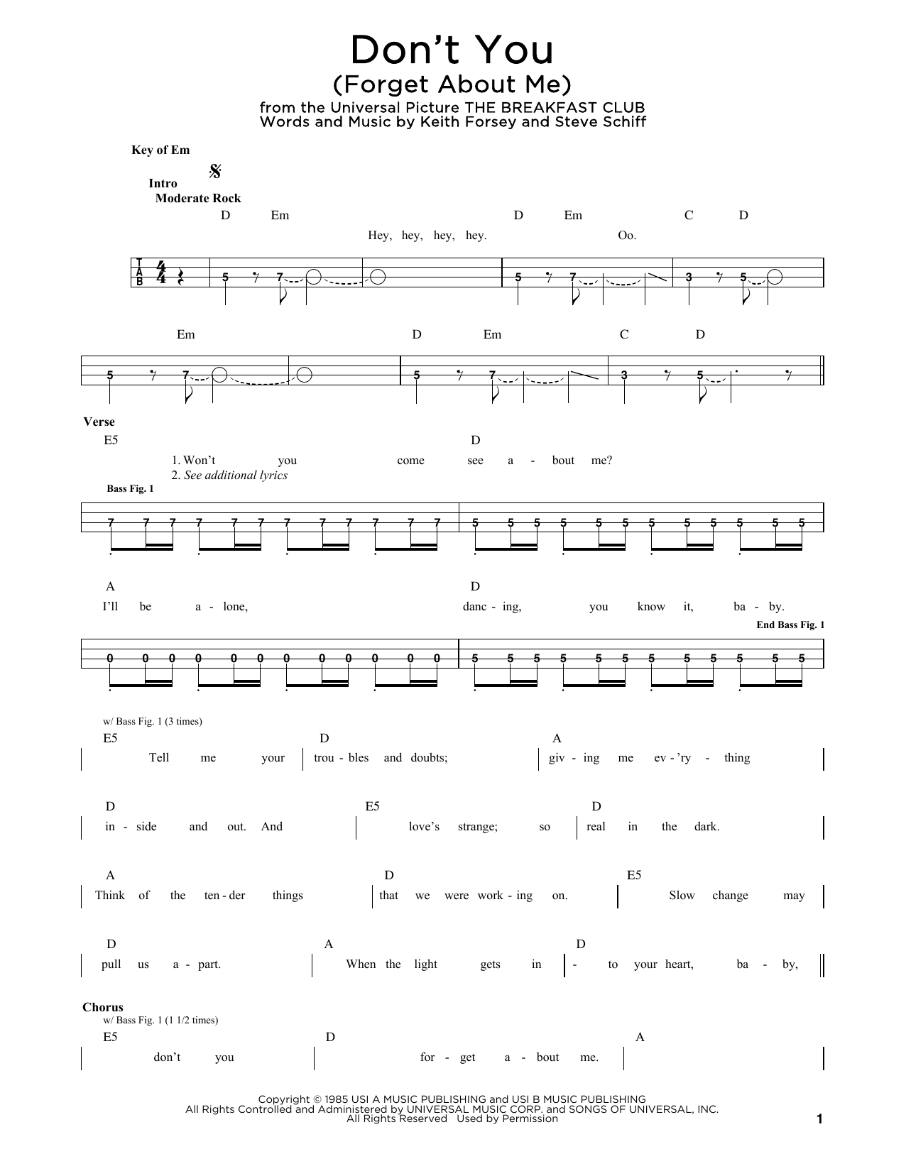 Produktgalerie: Seite 1 von 1 Don't You (Forget About Me), Simple Minds, E-Bass, Gitarre
