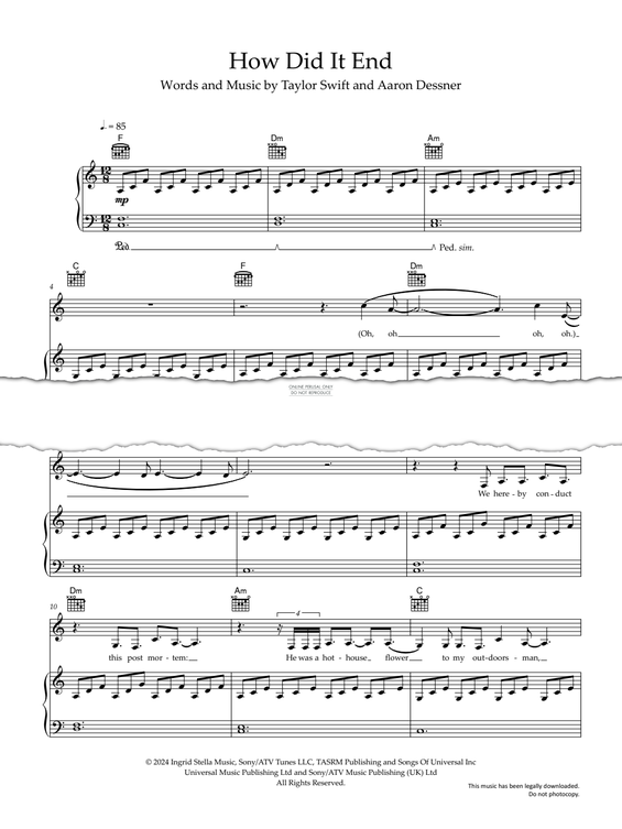 Produktgalerie: Seite 1 von 1 How Did It End?, Taylor Swift, Gesang, Gitarre, Klavier
