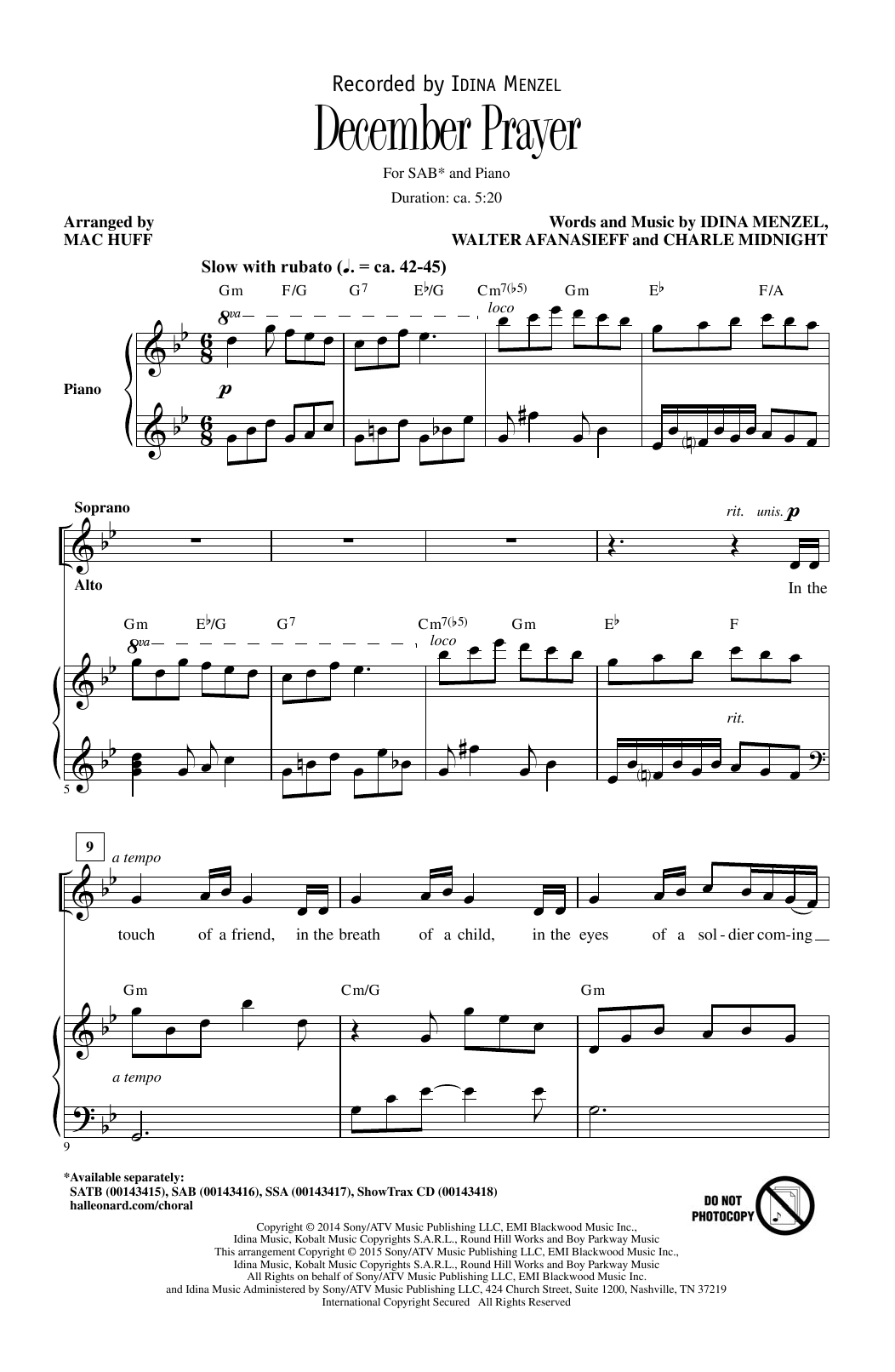 Product picture to: December Prayer (arr. Mac Huff)