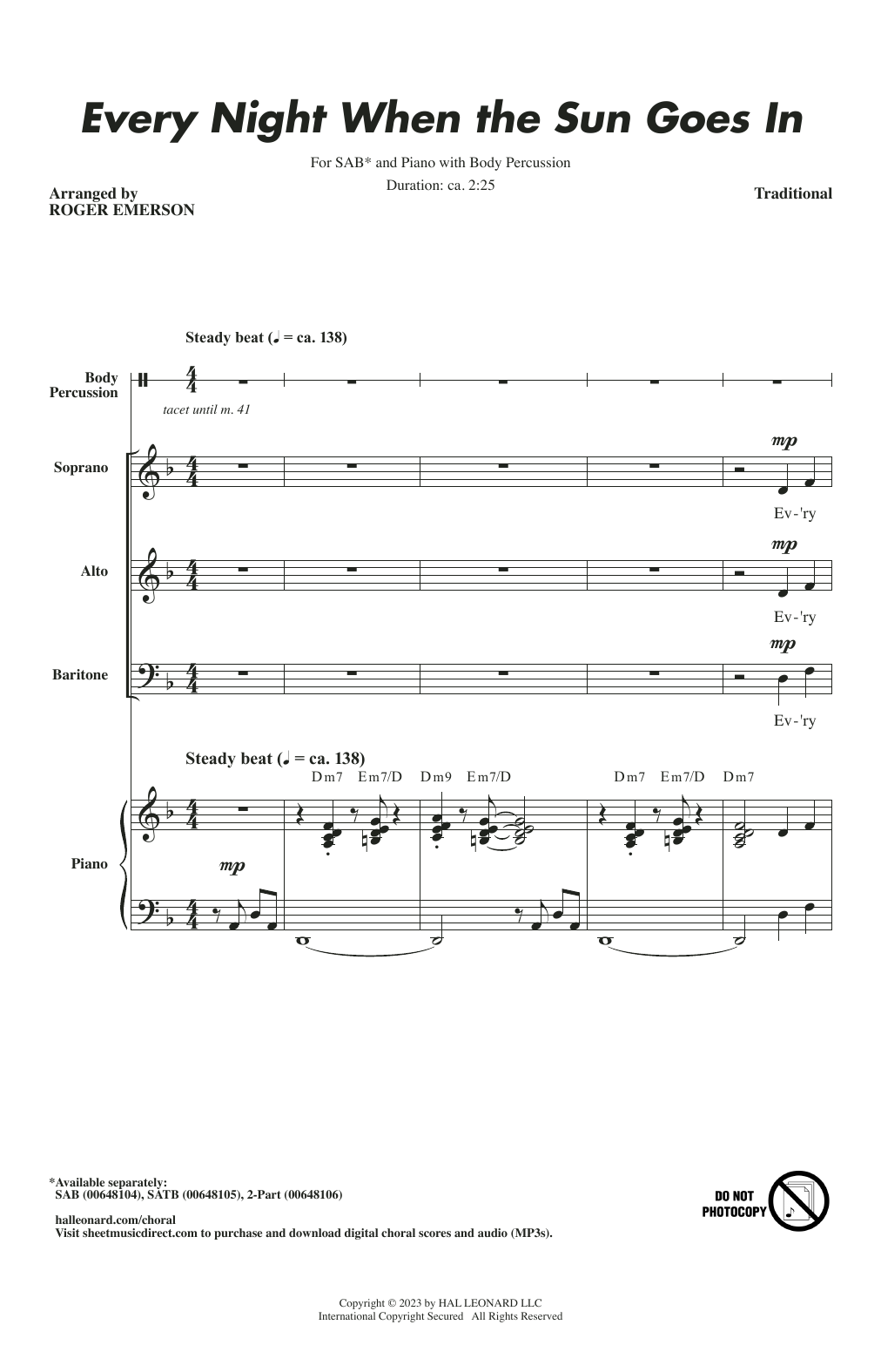 Produktbild zu: Every Night When The Sun Goes In (arr. Roger Emerson)