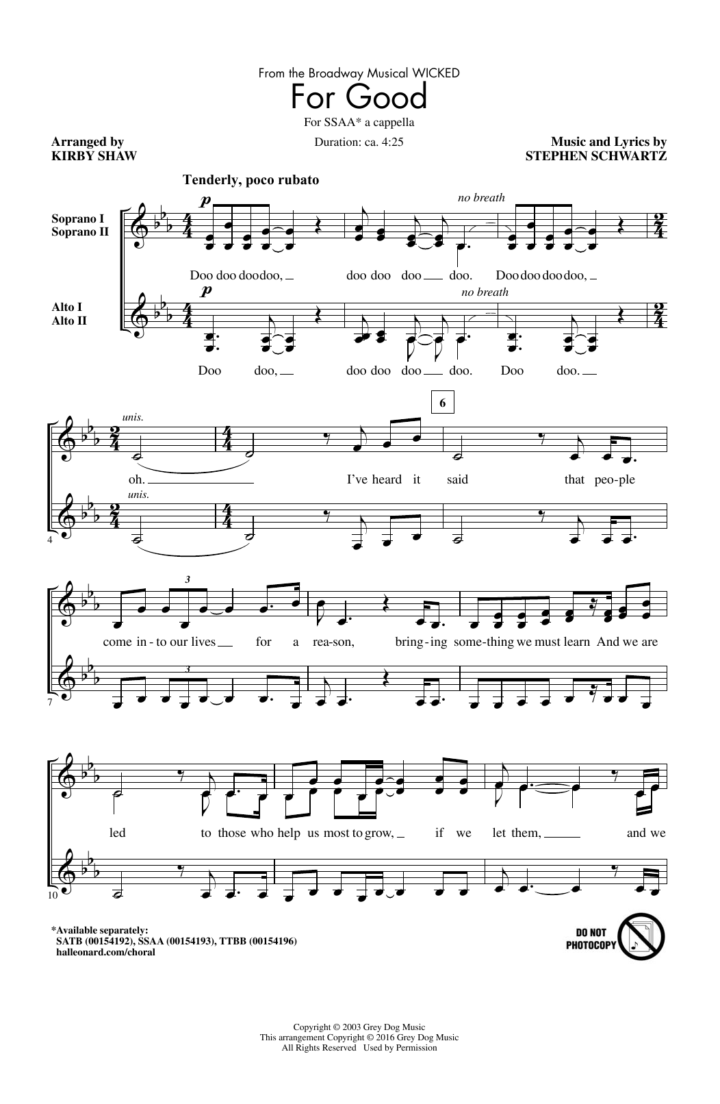 Produktgalerie: Seite 1 von 1 For Good (from Wicked) (arr. Kirby Shaw), Stephen Schwartz, Chor