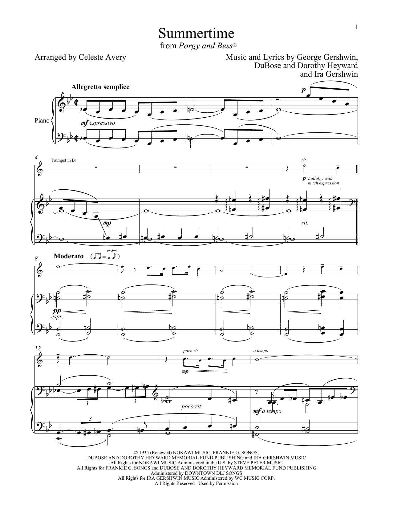 Produktgalerie: Seite 1 von 1 Summertime (from Porgy and Bess), George Gershwin & Ira Gershwin, Horn, Klavier