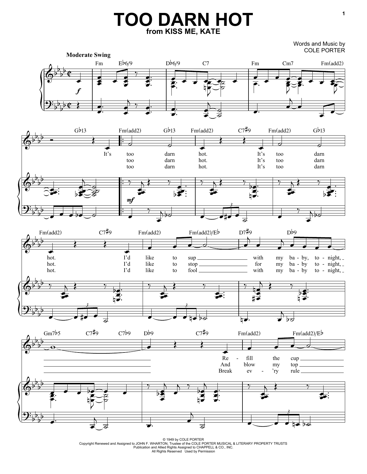 Product picture to: Too Darn Hot [Jazz version] (from Kiss Me, Kate) (arr. Brent Edstrom)