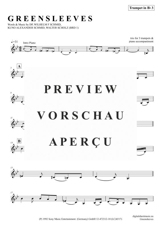 Produktgalerie: Seite 9 von 11 Greensleeves, Simoni, Edward, (Trompeten Trio + Klavier)