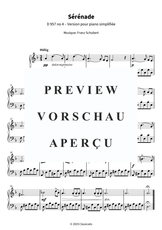 gallery: Sérénade - D 957 no 4 - Version pour piano simplifiée, , Klavier Solo