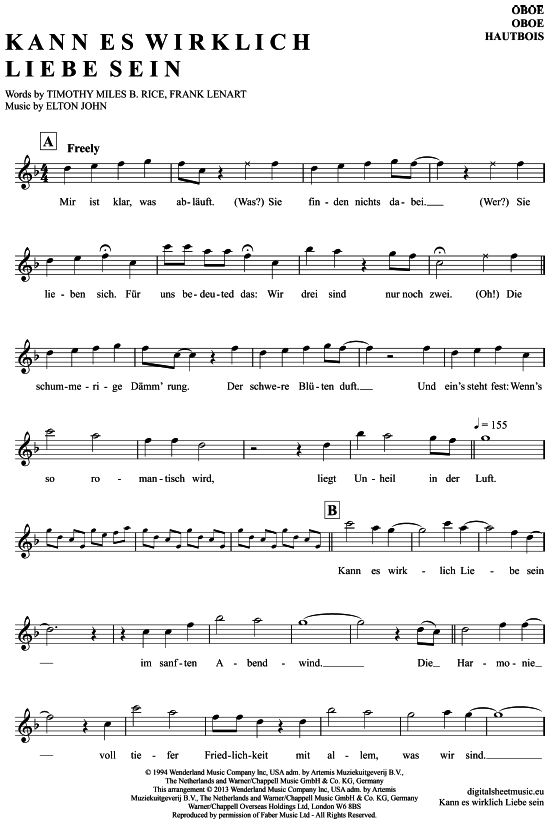 Product gallery: Page 1 of 4 Kann es wirklich Liebe sein , König der Löwen (Musical), (Oboe)