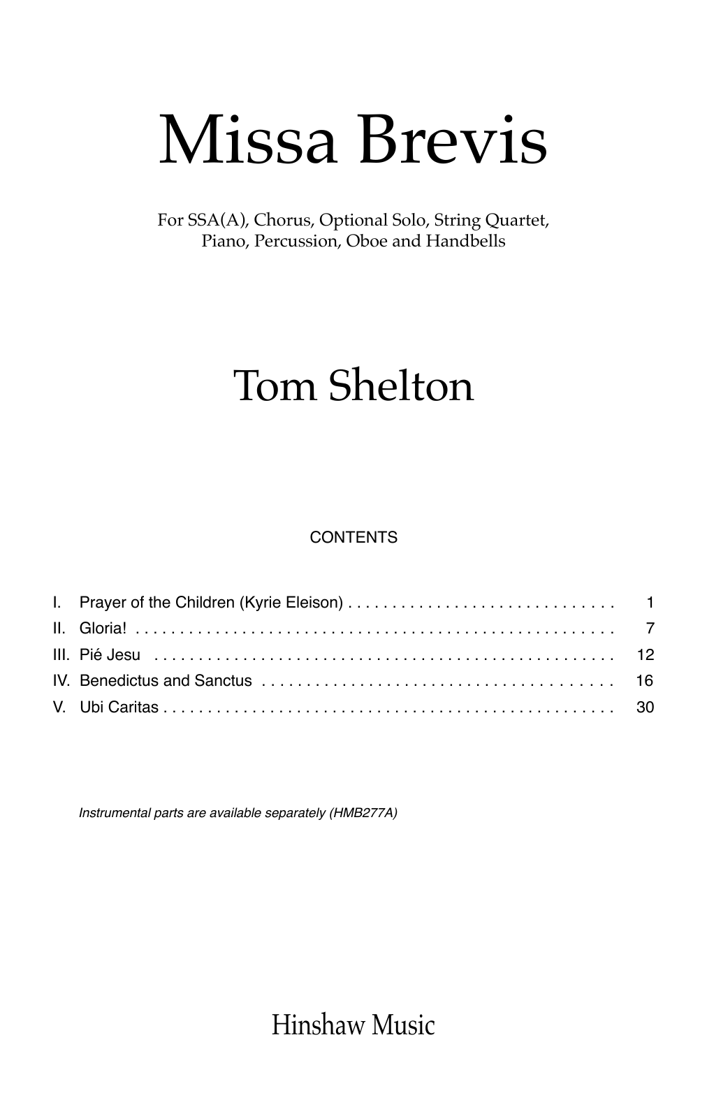 Produktbild zu:  Missa Brevis - Tom Shelton