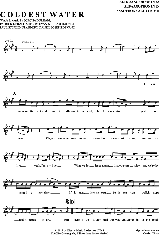 Product gallery: Page 1 of 4 Coldest Water , Walking On Cars, Alto Saxophone