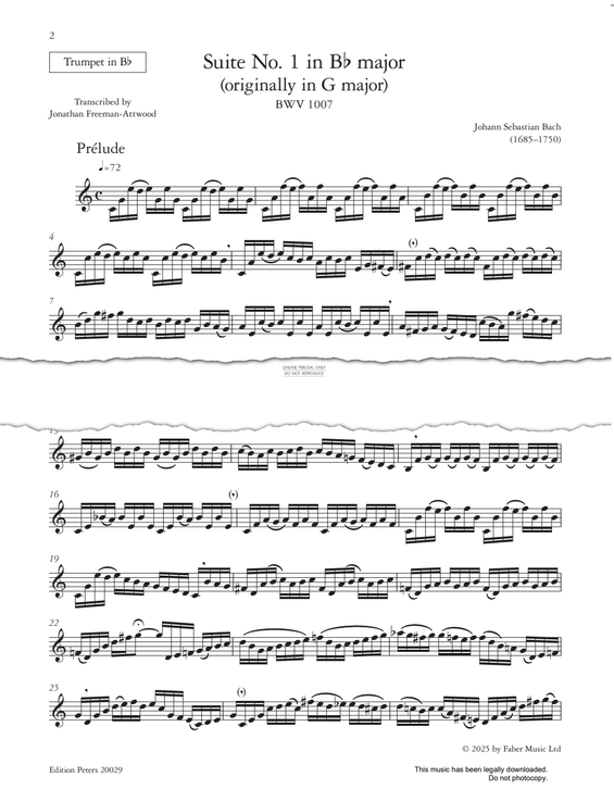 Produktgalerie: Seite 1 von 1 Suite No.1 in B flat major BWV1007, Johann Sebastian Bach, Trompete