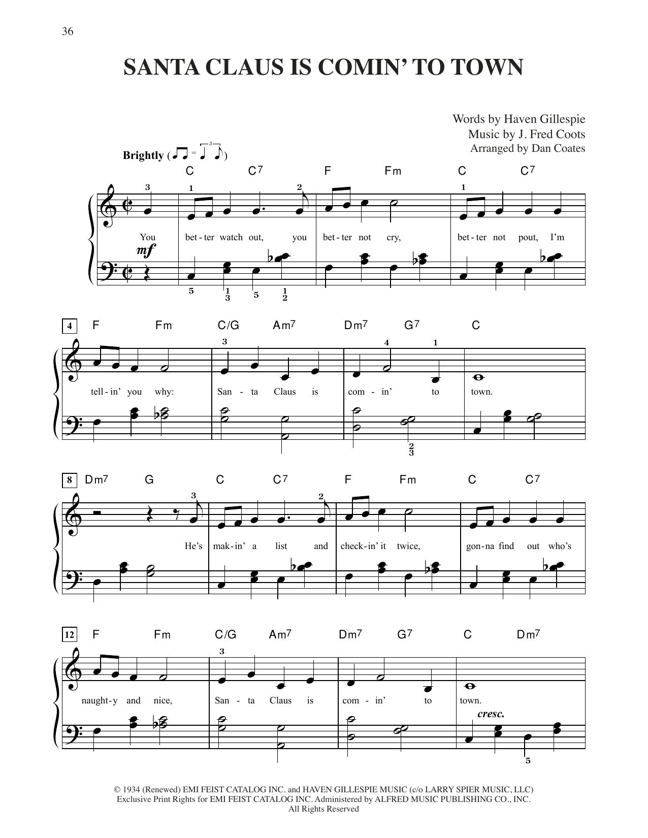 Product picture to: Santa Claus Is Comin' To Town (arr. Dan Coates)