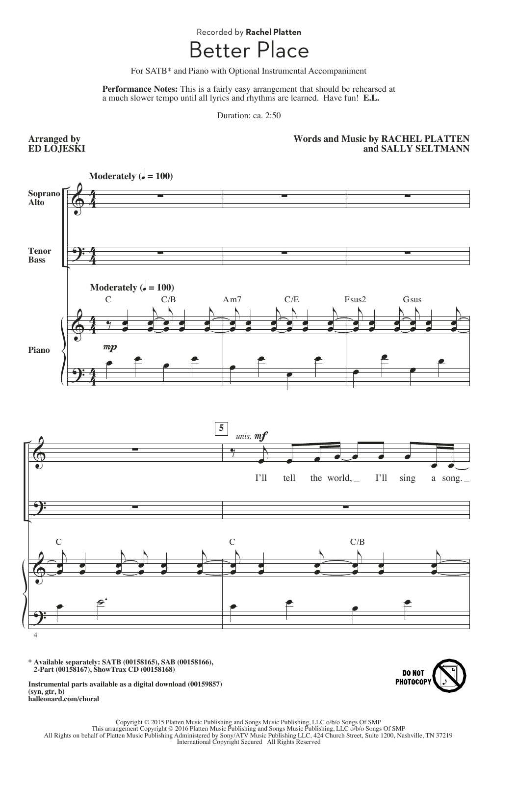 Produktgalerie: Seite 1 von 1 Better Place (arr. Ed Lojeski), Rachel Platten, Chor