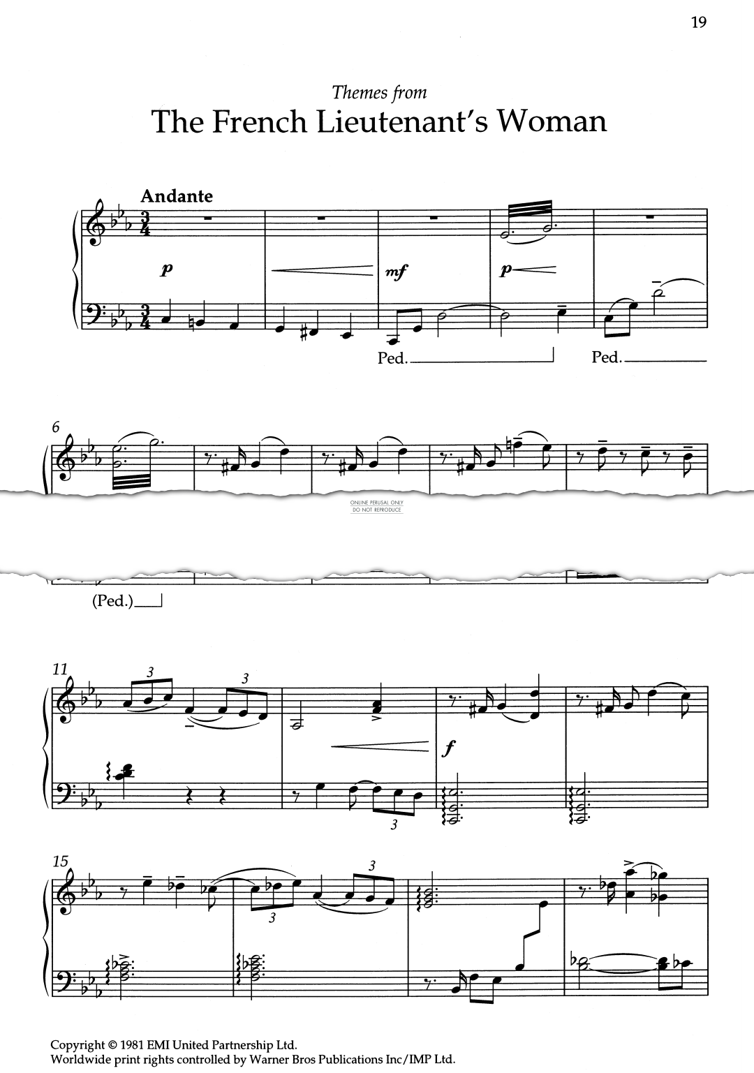 gallery: Themes from 'The French Lieutenant's Woman', Carl Davis, Klavier