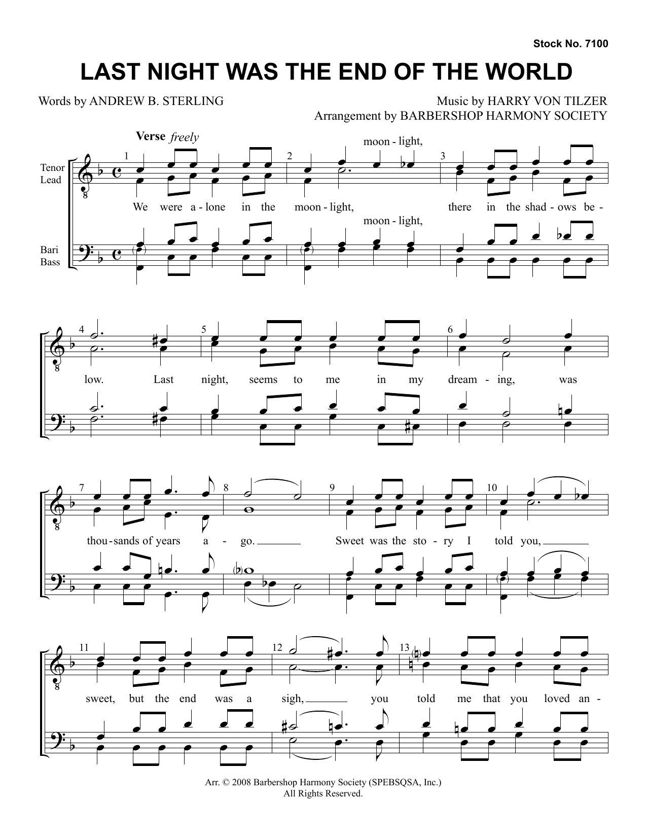 Product picture to: Last Night Was The End Of The World (arr. Barbershop Harmony Society)