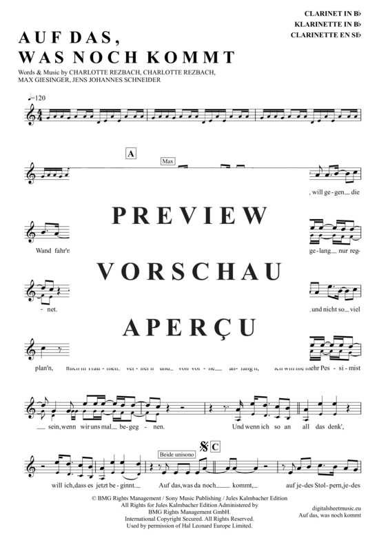 Product gallery: Page 2 of 4 Auf Das, Was Noch Kommt , Lotte und Max Giesinger, Clarinet in B-flat