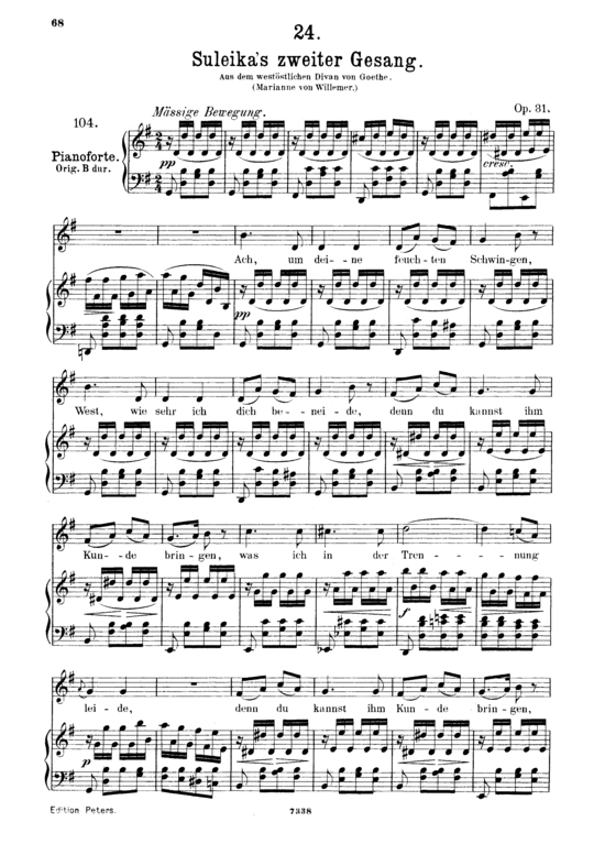 Product picture to: Suleika II, D.717 Ach, um deine feuchten SchwingenFranz Schubert