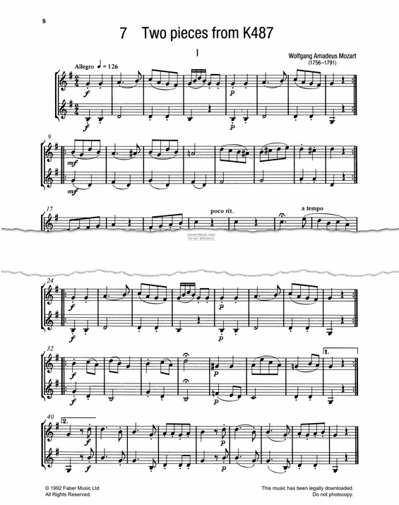 Product gallery: Page 1 of 1 Two Pieces from K487, Wolfgang Amadeus Mozart