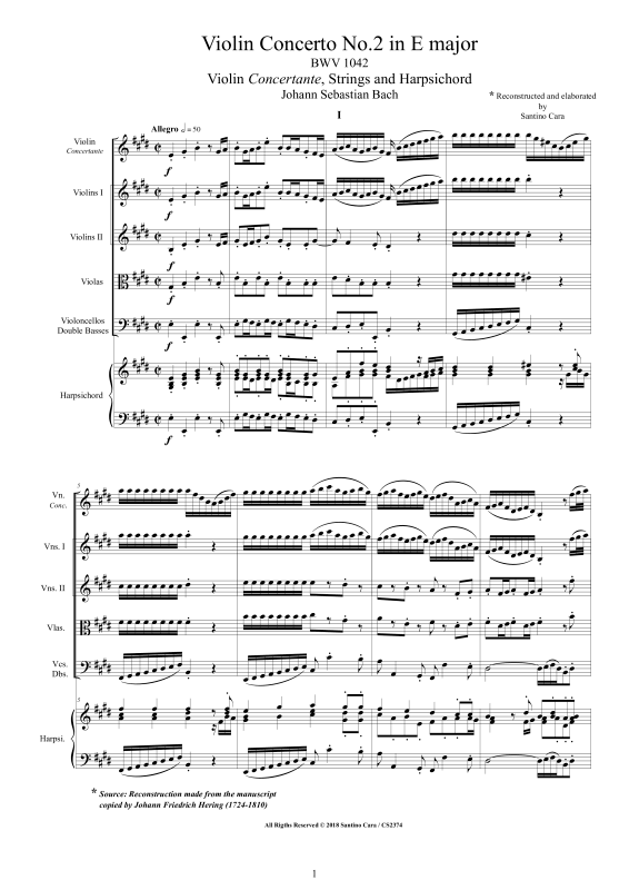 Product picture to: Violin Concerto in E major BWV 1042Johann Sebastian Bach