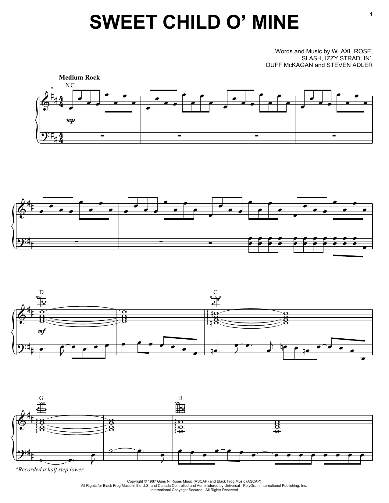 Produktgalerie: Seite 1 von 1 Sweet Child O' Mine, Guns N' Roses, Gesang, Gitarre, Klavier