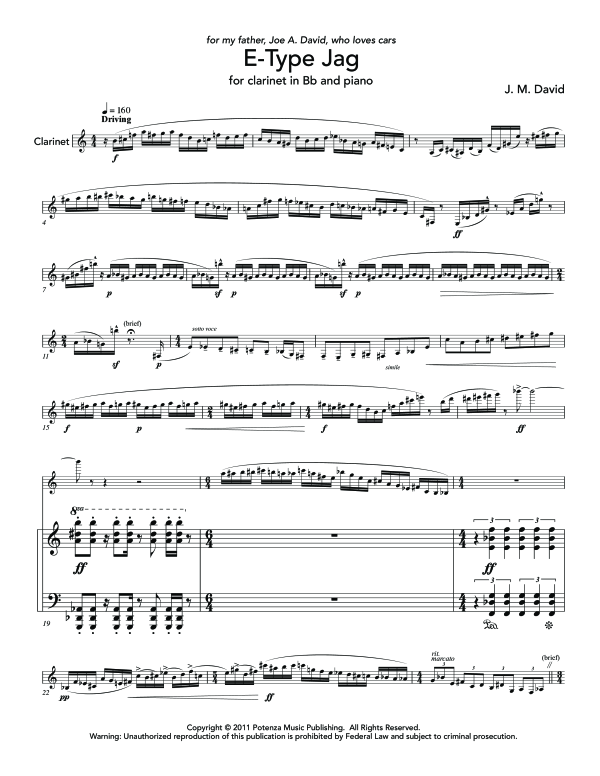 Product gallery: Page 1 of 11 E-Type Jag, , (clarinet in Bb and piano)