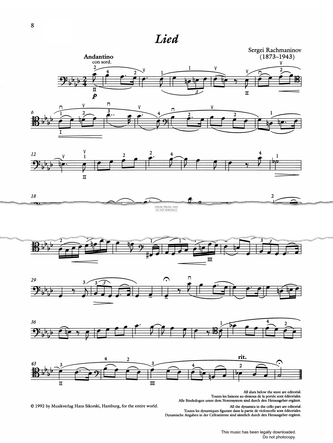Produktgalerie: Seite 1 von 1 Lied, Sergei Rachmaninoff, Klavier, Violoncello